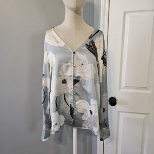 NWT Ann Taylor Floral Blouse - Light Blue and White